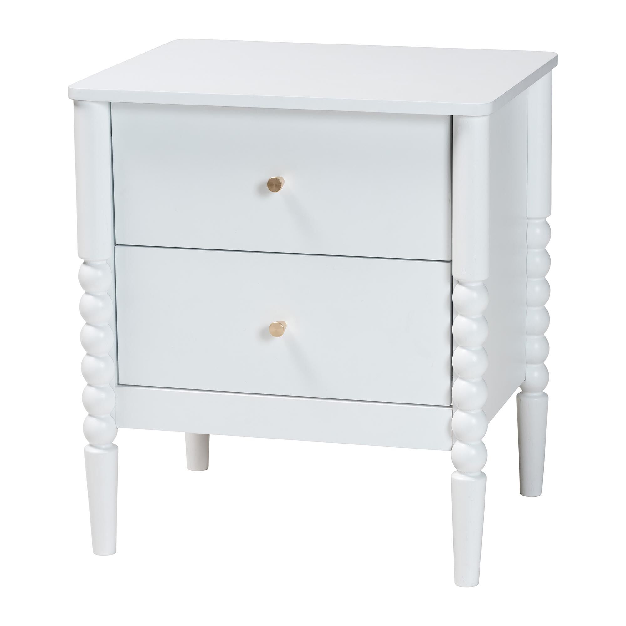 Lucera Mid-Century White 2-Drawer Bobbin Nightstand, WHITE, alternate image number 1