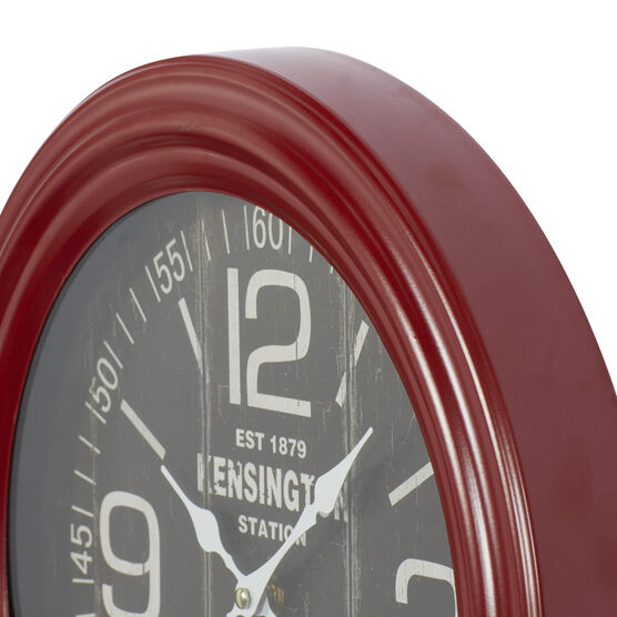 Round Red Wood Kensington Station Wall Clock, , alternate image number null