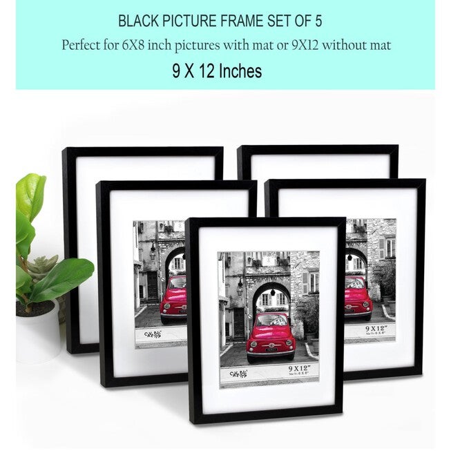 Black Pixel Glass Picture Frames Mat To 6X8 - Set Of 5, , alternate image number null