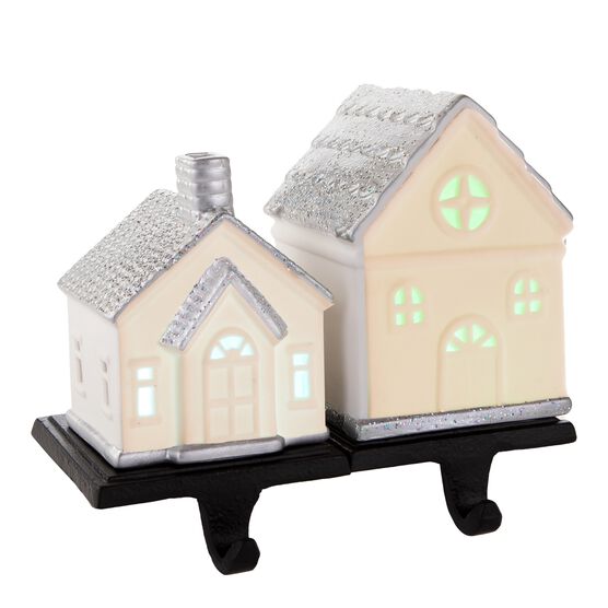 Porcelain House Stocking Holders Silver, Set of 2 Brylane Home