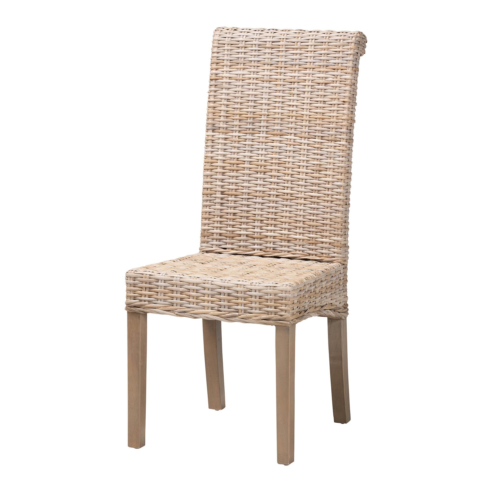 Santiago Bohemian Grey Natural Kubu Rattan and Mango Wood Dining Chair, GREY, alternate image number 2