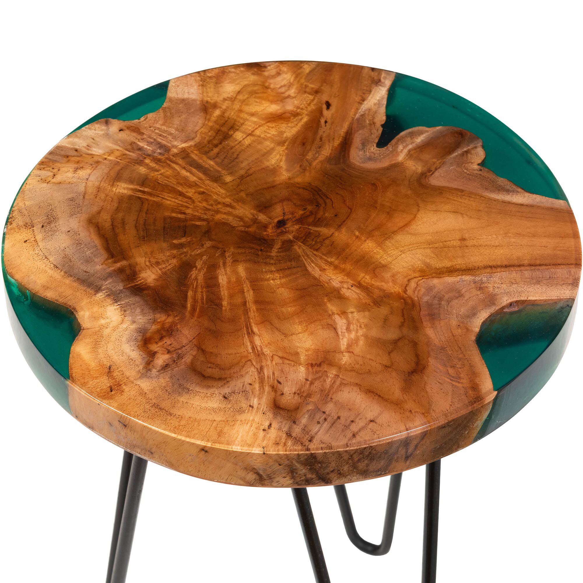 Anan Teak Wood Epoxy Resin End Table, Round, BROWN, alternate image number 3
