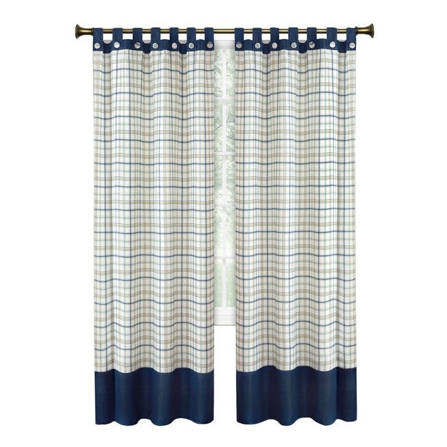 Tattersall Button Tab Top Window Curtain Panel - 52x63, NAVY, hi-res image number null