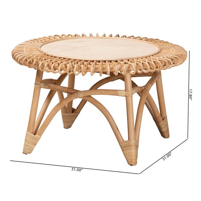 Elani Modern Bohemian Natural Rattan Coffee Table, , alternate image number null
