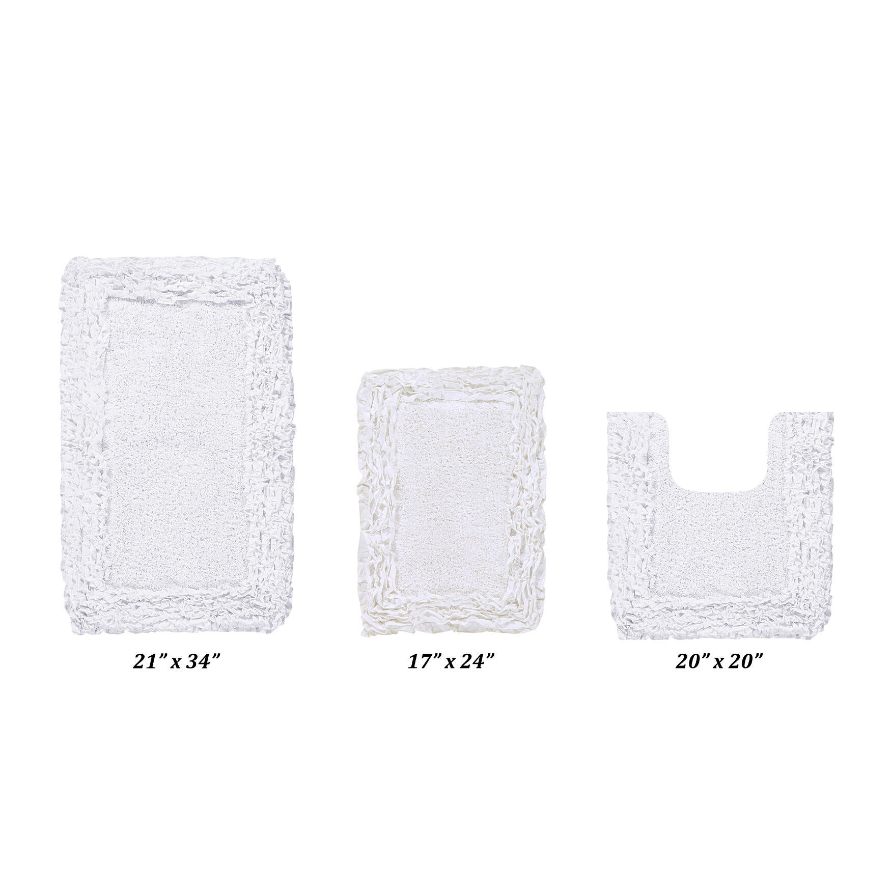 Shaggy Border Bath Rug Mat, 3 Piece Set, (17" X 24" | 20" X 20" | 21" X 34")