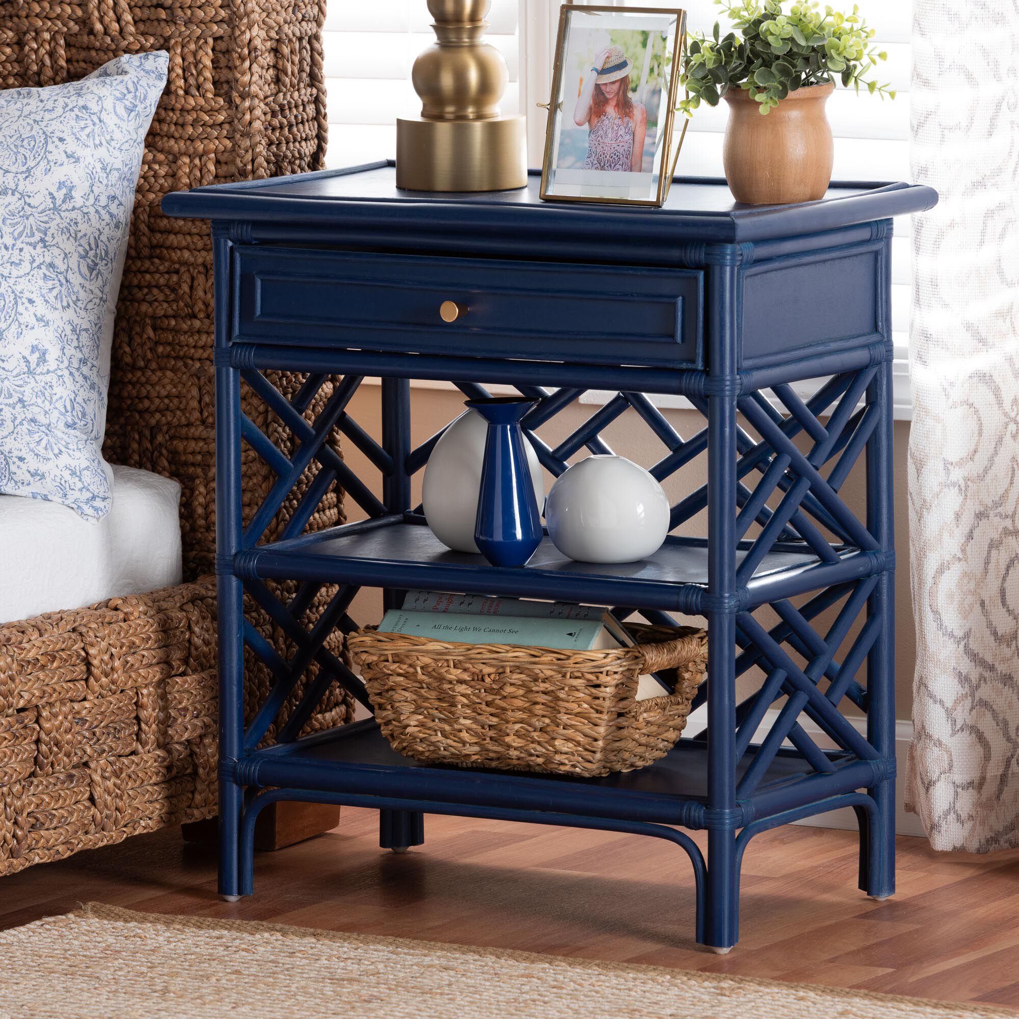 Tiaret Natural Rattan Nightstand, Blue, BLUE, hi-res image number 0