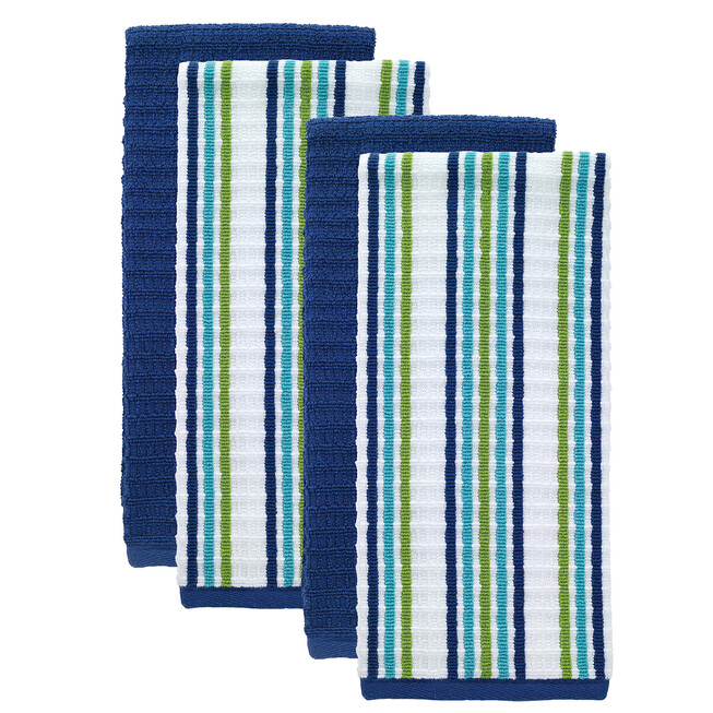 T-Fal Solid and Check Parquet Cotton Kitchen Towel, Two Pack, Green