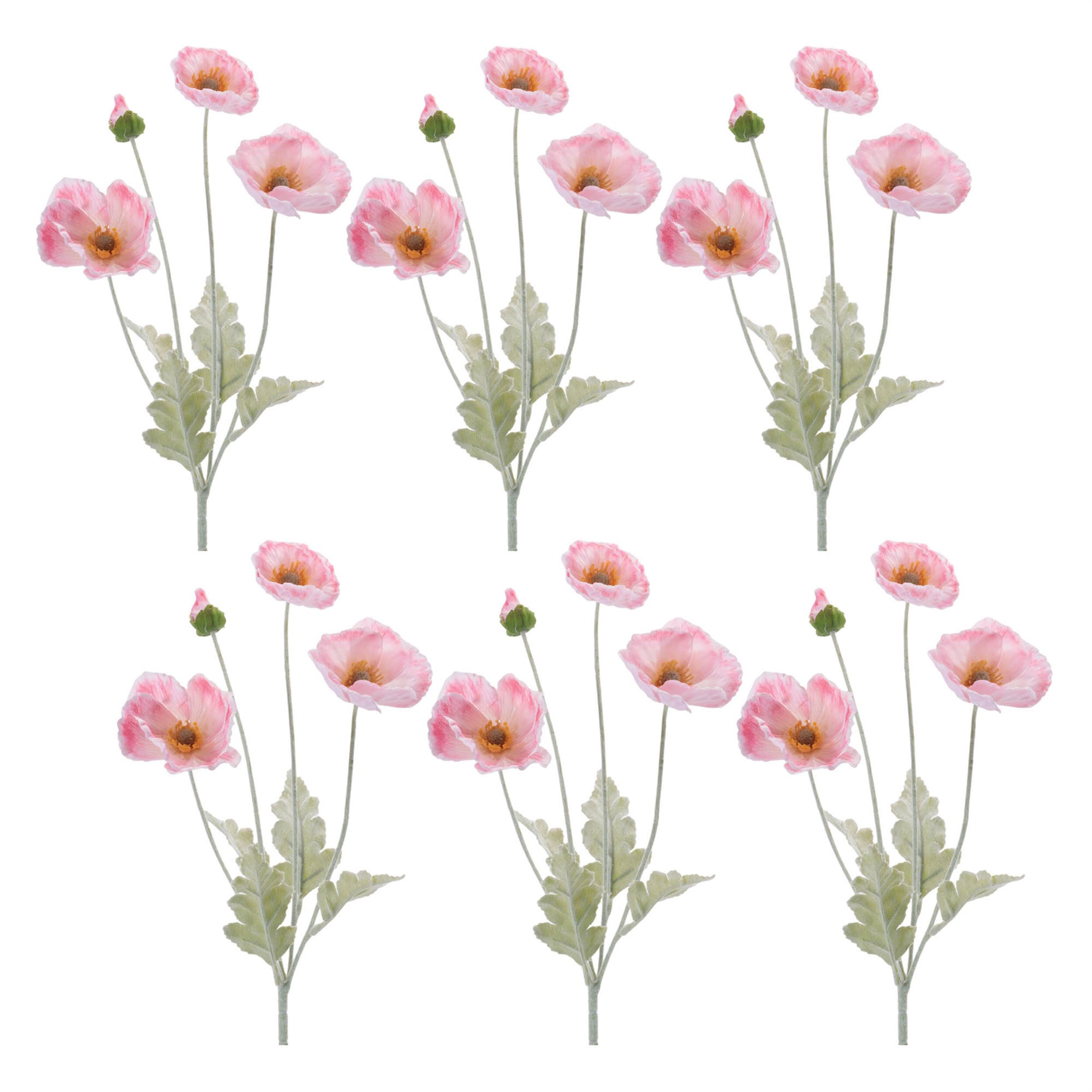Poppy Floral Spray Set of 6, PINK GREEN, alternate image number 2