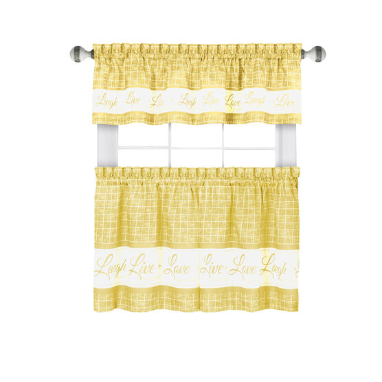 Live, Love, Laugh Window Curtain Tier Pair and Valance Set - 58x36, YELLOW, hi-res image number null