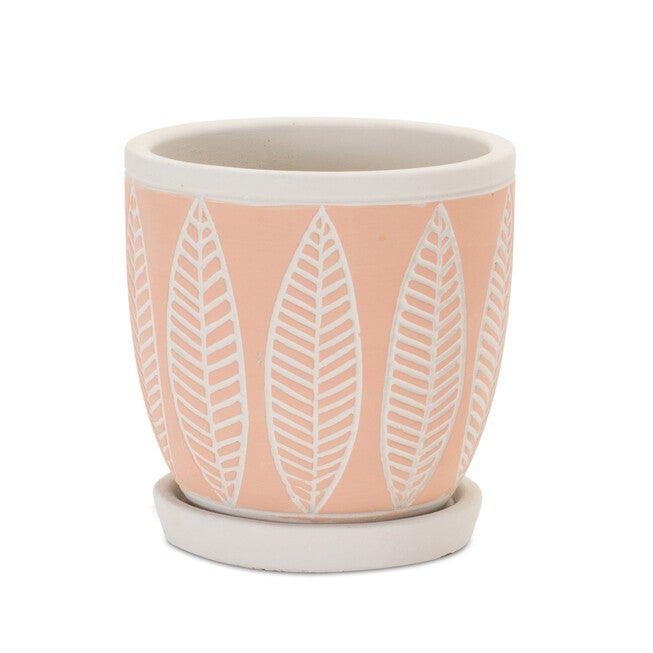 Stone Planter with Plate (Set of 2), WHITE/PINK, alternate image number null