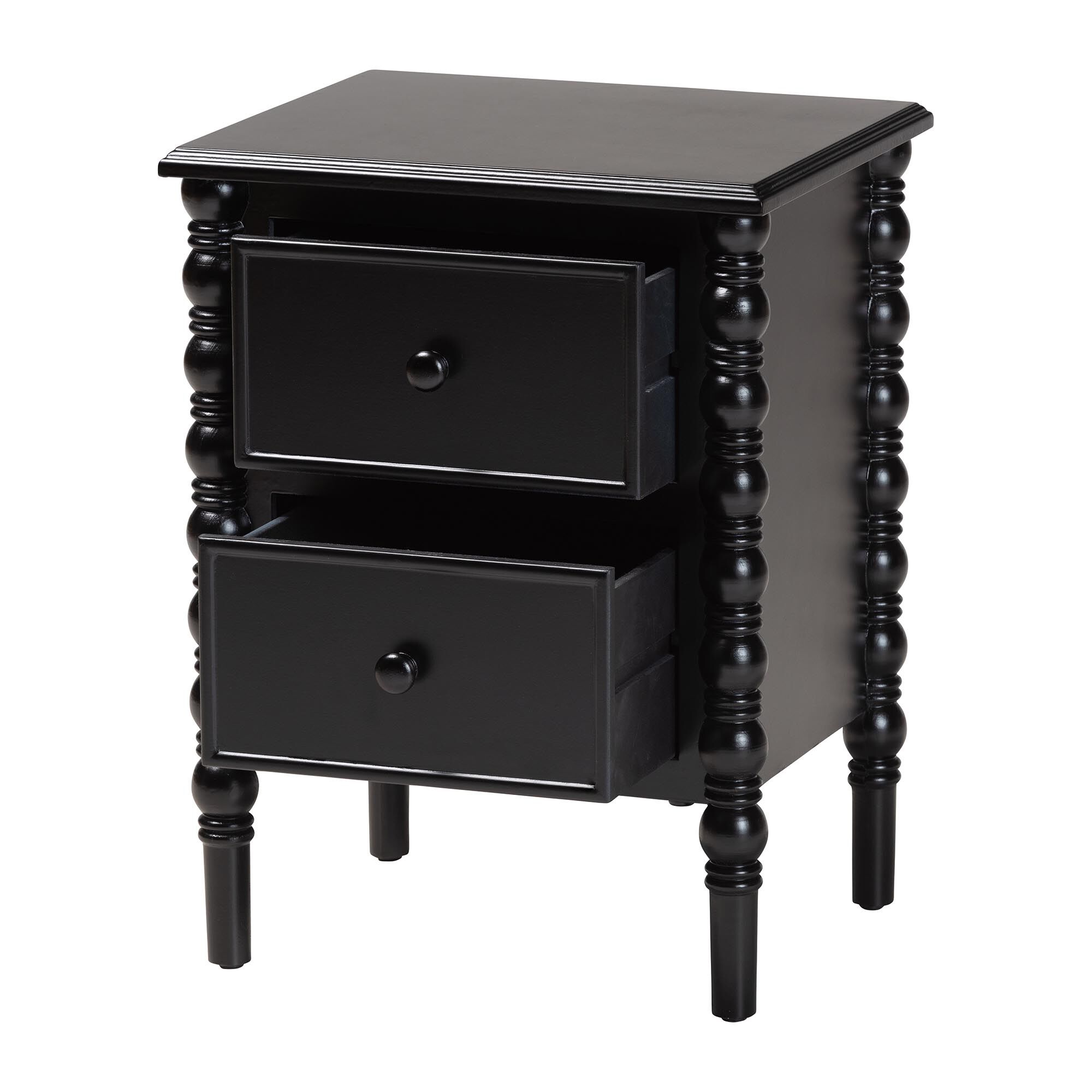 Malinda Classic Black Wood 2-Drawer End Table with Spindle Legs, BLACK, alternate image number 2