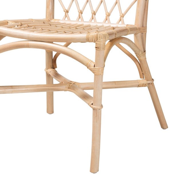 Doria Modern Bohemian Natural Brown Rattan 2-Piece Dining Chair Set, , alternate image number null