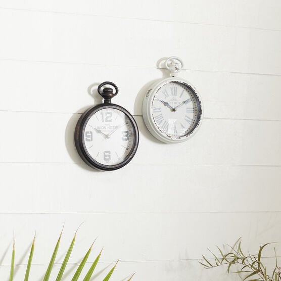 Set Of 2 Brown Metal Vintage Wall Clock, , alternate image number null
