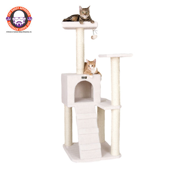 Fleece Covered 53" High Real Wood Cat Tree, IVORY, hi-res image number null