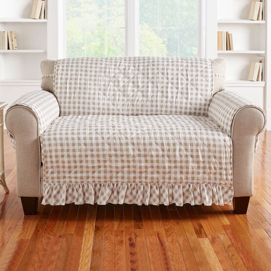 Gingham Ruffled Waterproof Microfiber Loveseat Protector, Gingham Ruffled Waterproof Microfiber Loveseat Protector,