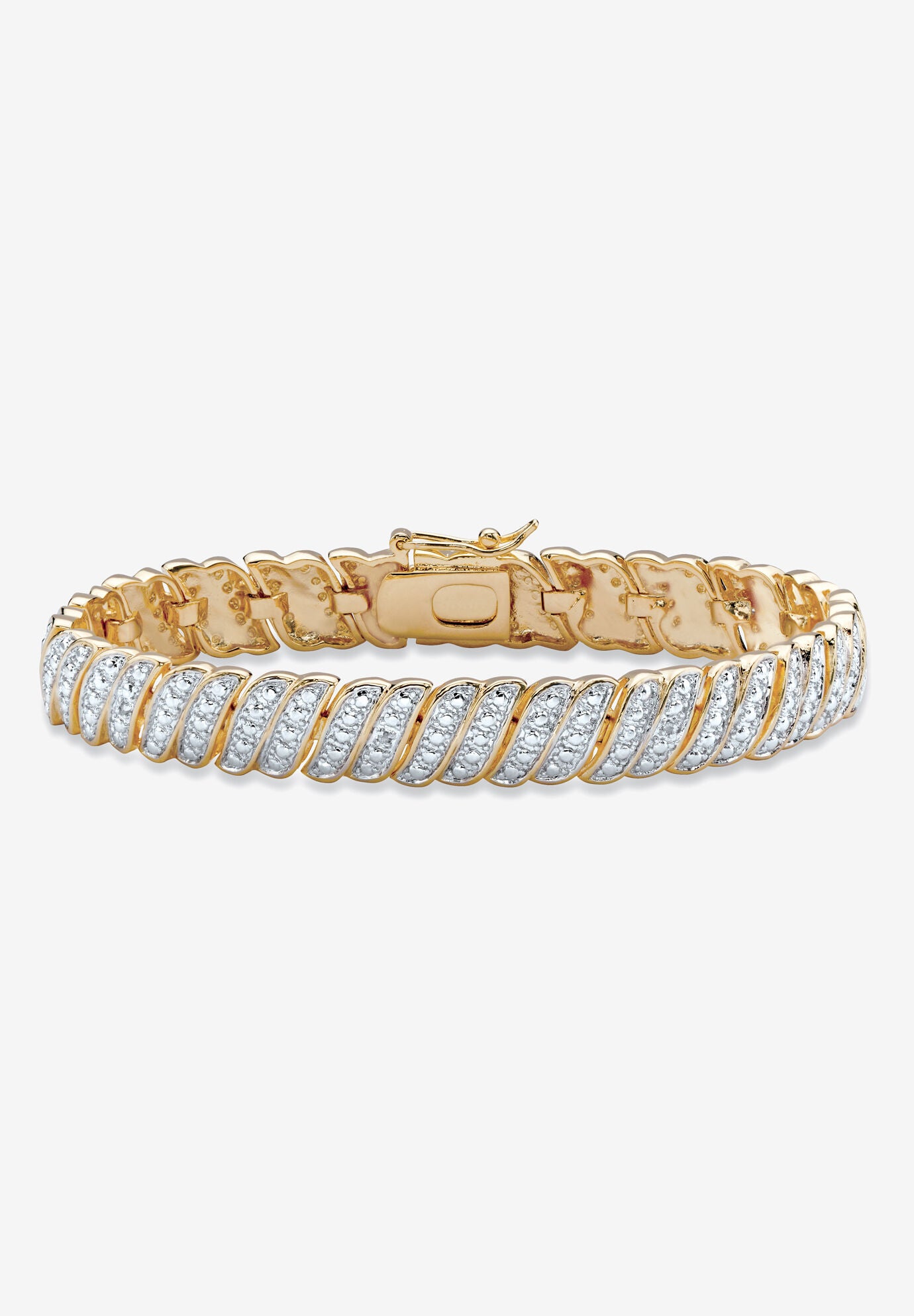 Yellow Gold Plated S Link Tennis Bracelet (10mm), Genuine Diamond Accent 8