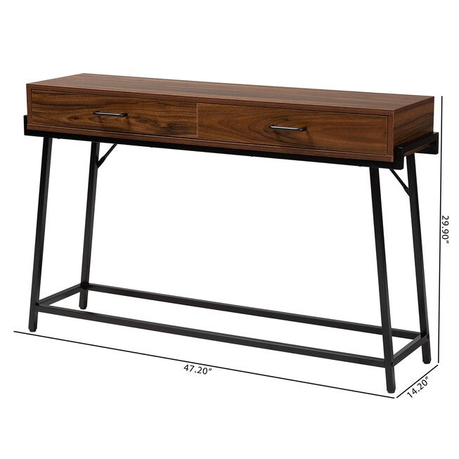 Eivor Modern Industrial Walnut Brown Finished Wood And Black Metal 2-Drawer Console Table, , alternate image number 9