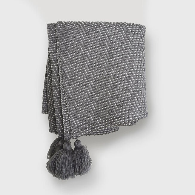 Herringbone Tassel Throw, DUSTY GRAY, hi-res image number null