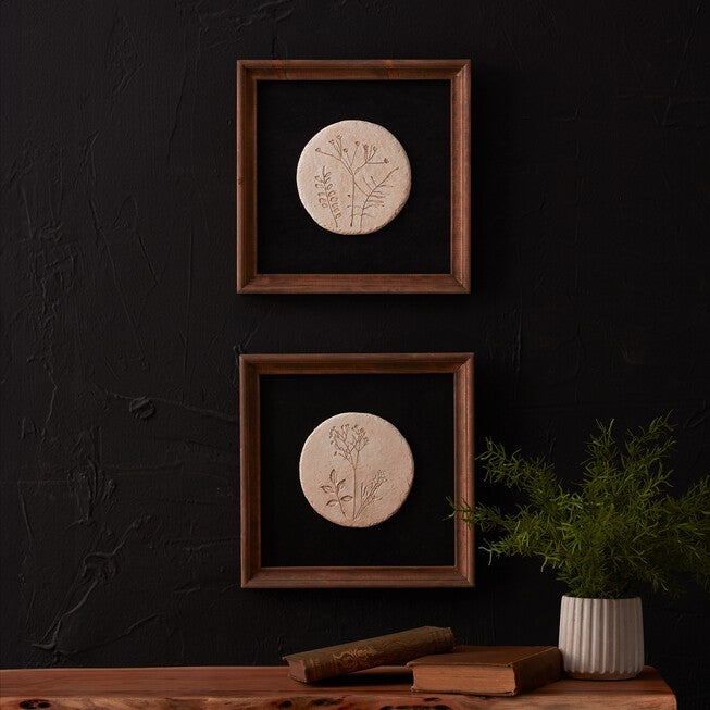Wood Framed Floral Plaque (Set of 2), BLACK/WHITE, alternate image number null