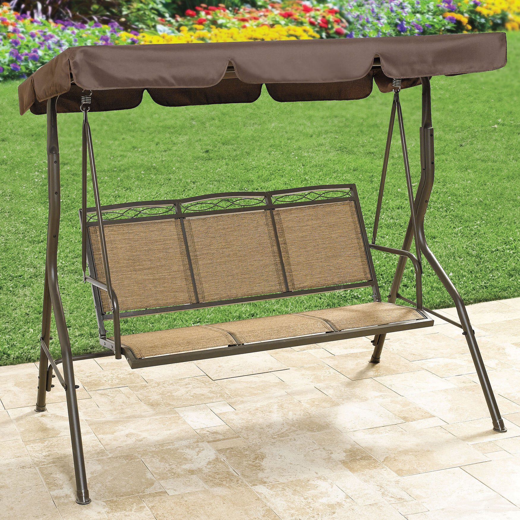 Extra Wide Textured Vinyl 3-Seat Swing, TAUPE, hi-res image number 0