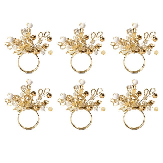Gold Multi Bead Napkin Ring, Set of 6, GOLD, hi-res image number null