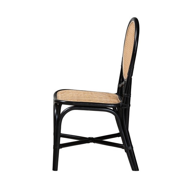 Ayana Mid-Century Modern Two-Tone Black And Natural Brown Rattan Dining Chair, , alternate image number 2