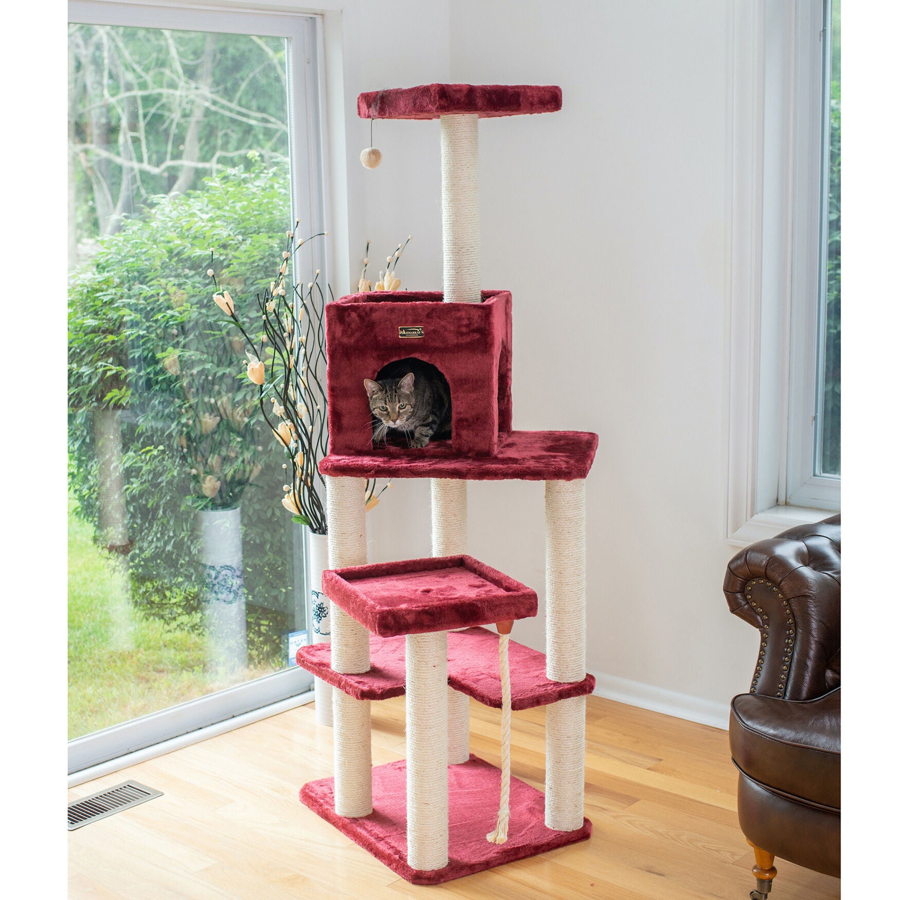 Real Wood 69 inches Faux Fur Covered Cat Condo House Tower, , alternate image number 2