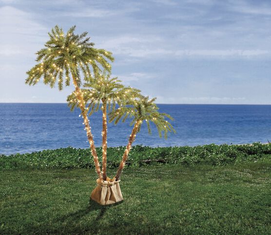 Pre Lit 3 Branch Palm Tree Outdoor Decor Brylane Home