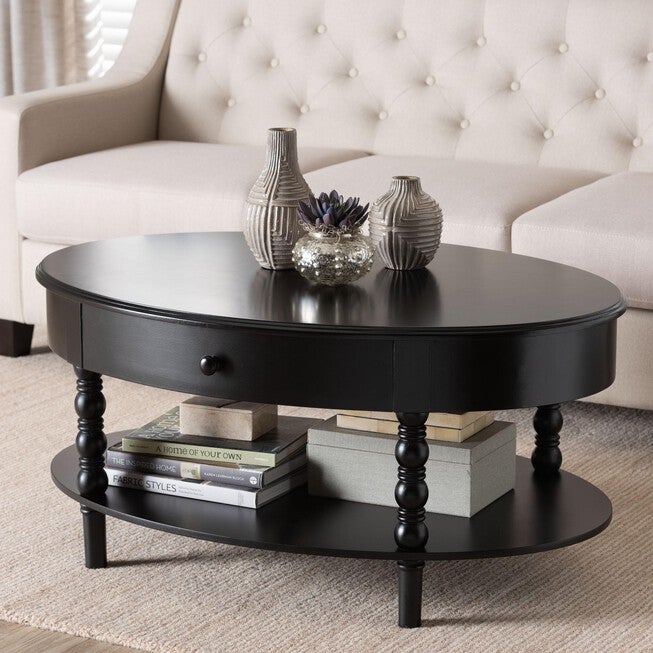 Malinda Classic Black Wood 1-Drawer Coffee Table with Spindle Legs, BLACK, hi-res image number null