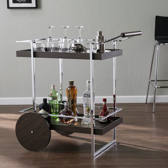 Dorben Rolling Bar Cart, BROWN, hi-res image number null
