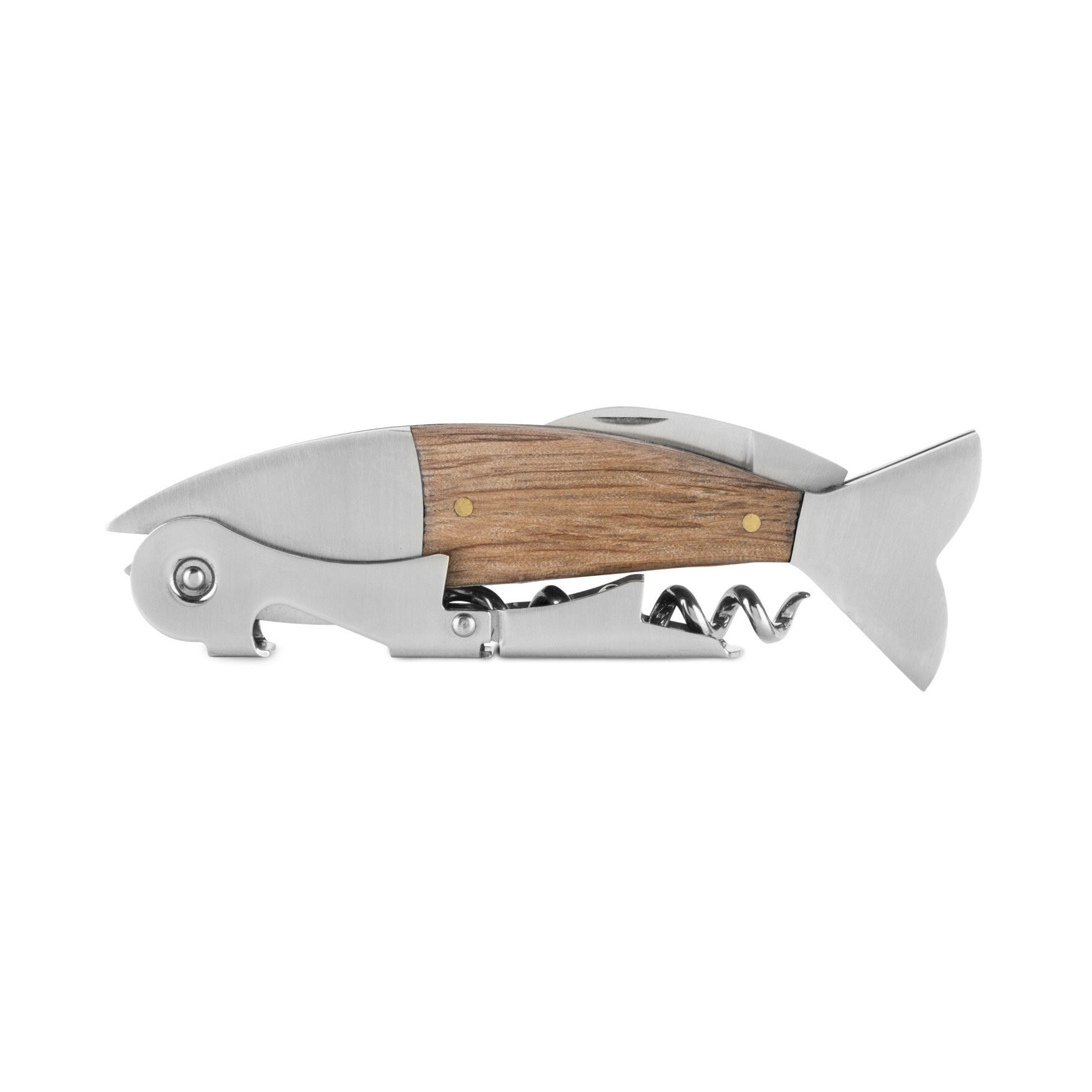 Simple Wood & Stainless Steel Fish Corkscrew, Natural | Brylane Home