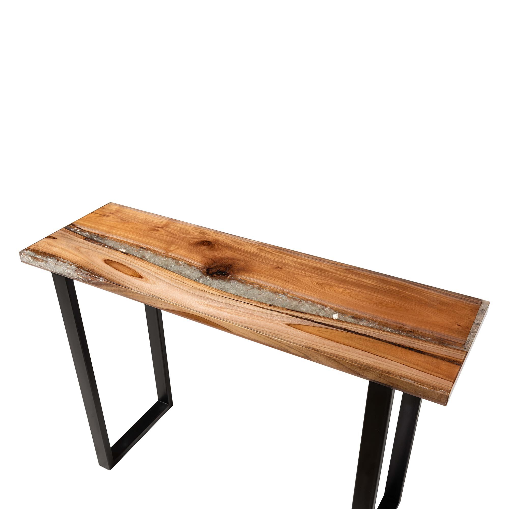 Apio Wood Epoxy Resin Console Table with Glass Inlay, BROWN, alternate image number 4