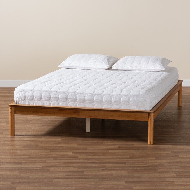 Efren Mid-Century Modern Honey Oak Finished Wood Full Size Bed Frame, , alternate image number null