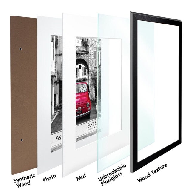 Black Pixel Glass Picture Frames Mat To 6X8 - Set Of 5, , on-hover image number null
