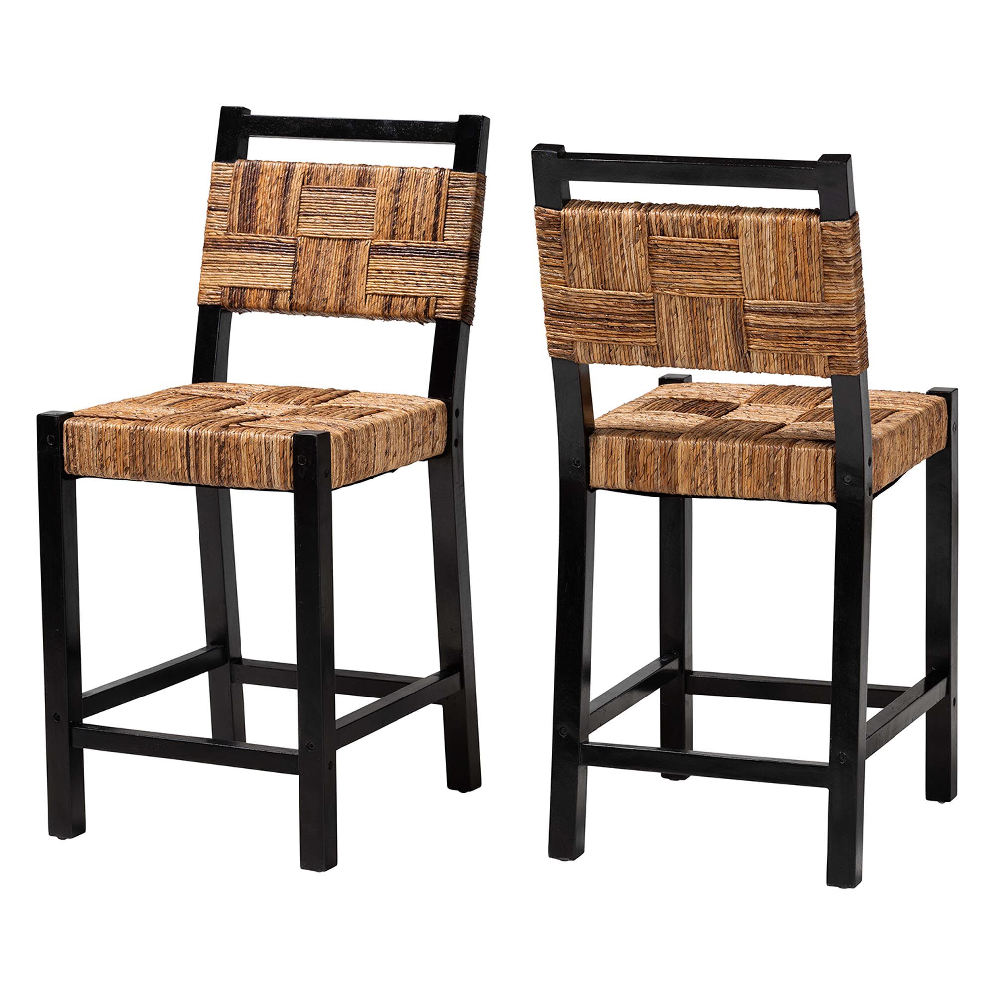 Raniya Seagrass Counter Stool Set of 2, BLACK, alternate image number 1