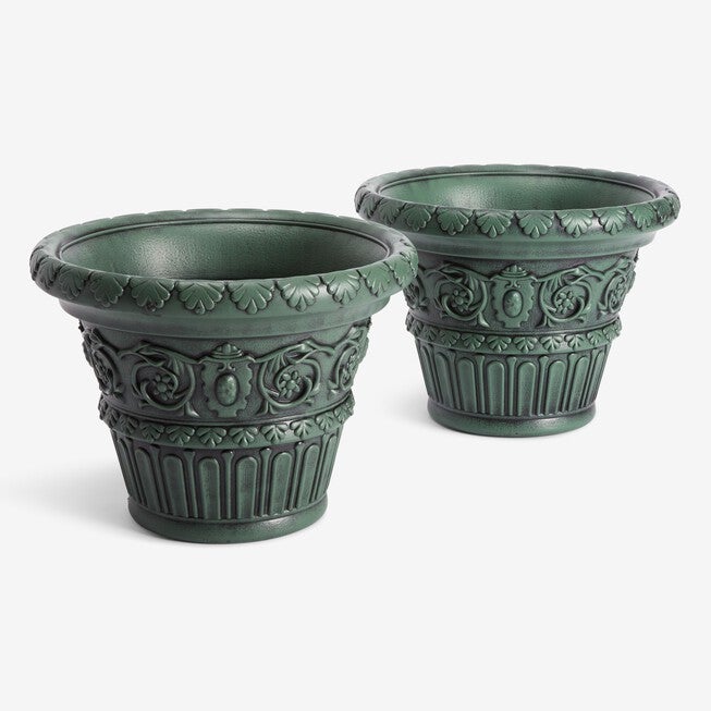 Set of 2 Large Romantic Planters, GREEN, hi-res image number null