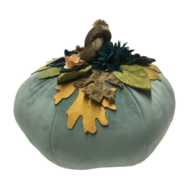 Harvest Velvet Pumpkin with Embroidered Leaves , MINERAL, hi-res image number 0