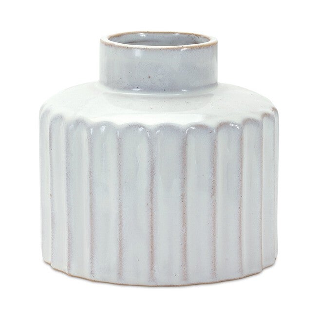 Ribbed Porcelain Vase with Washed Finish (Set of 2), WHITE, alternate image number null