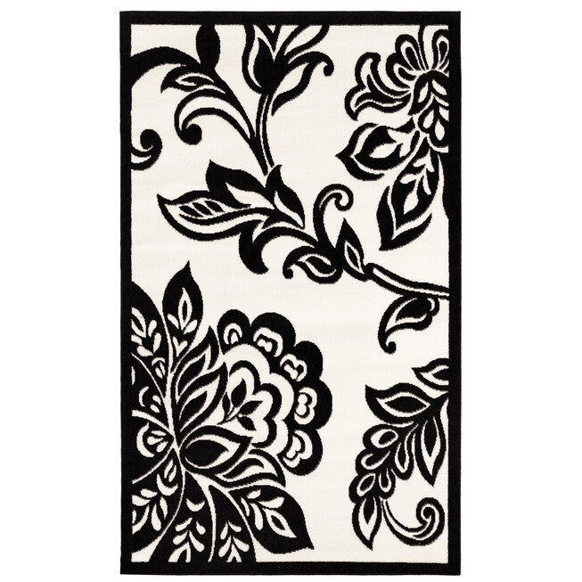 Capri White Leaf 5' x 7' Area Rug, BLACK WHITE LEAF, hi-res image number 0