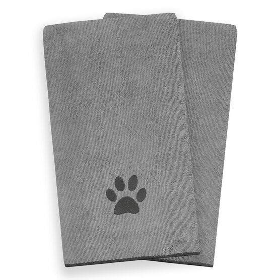 Embroidered Microfiber Pet Towel, Large, 2 Pieces, PAW SPA GREY, hi-res image number null