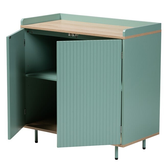 Tavita Mid-Century Modern Two-Tone Mint Green And Oak Brown Finished Wood 2-Door Sideboard Buffet, , on-hover image number null
