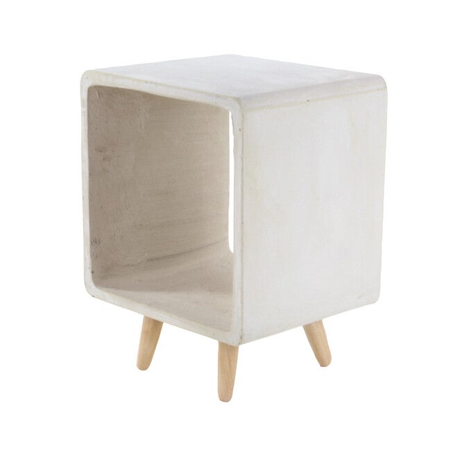 White Fiber Clay Industrial Outdoor Accent Table, WHITE, hi-res image number null