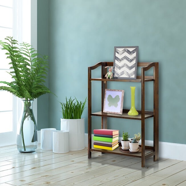 Stratford 3-Shelf Folding Bookcase-Warm Brown, , alternate image number 7