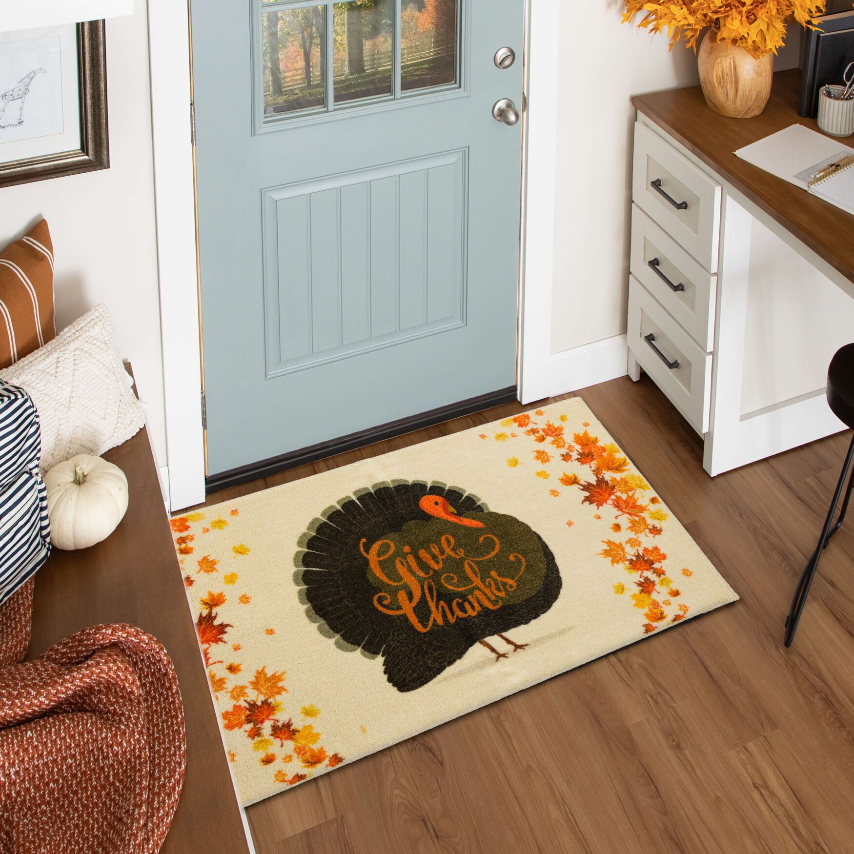 Give Thanks Turkey Cream Kitchen Rug, , alternate image number 5