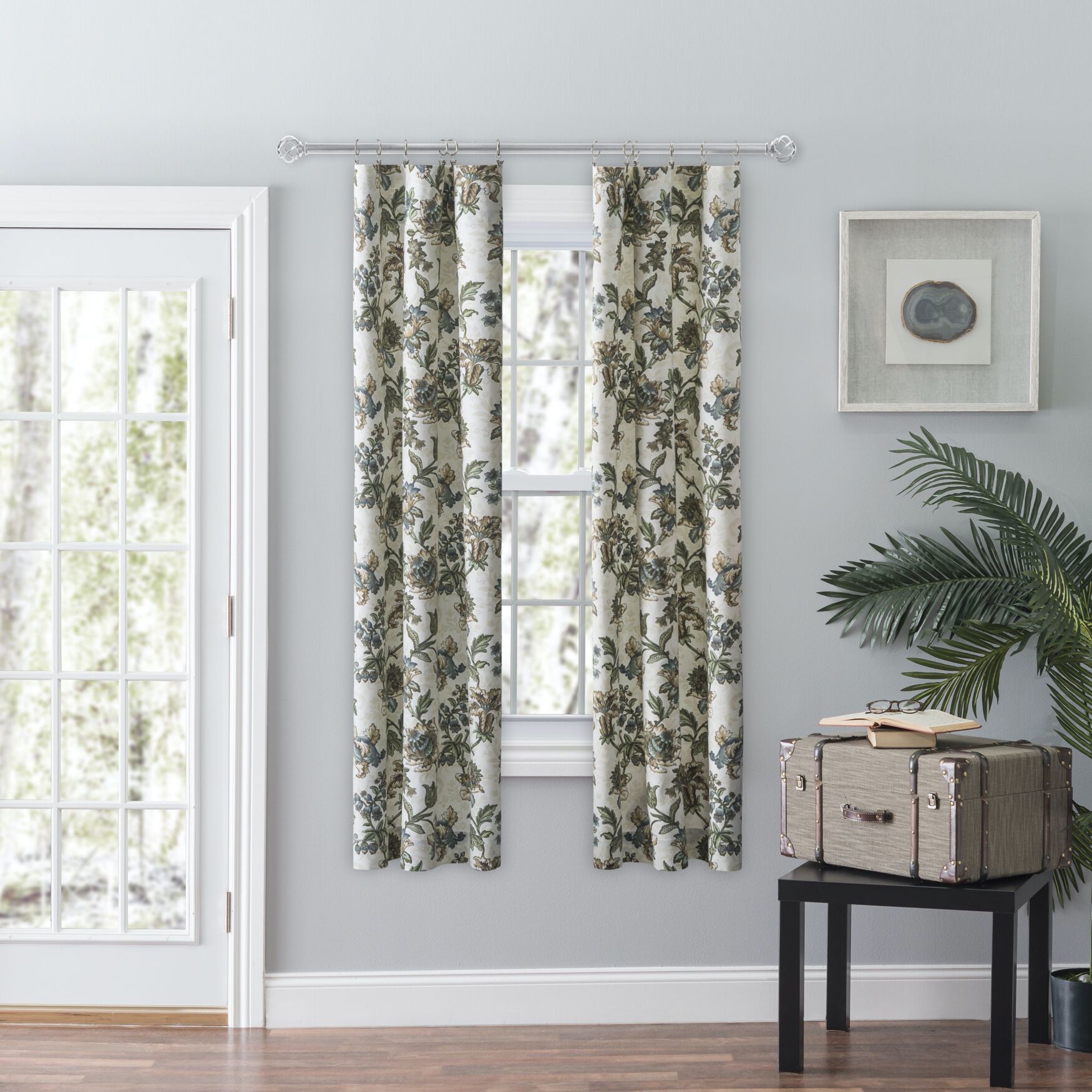 Madison Floral- Multi Colored Jacobean Floral- Tailored Panel Pair, BLUE, hi-res image number 0