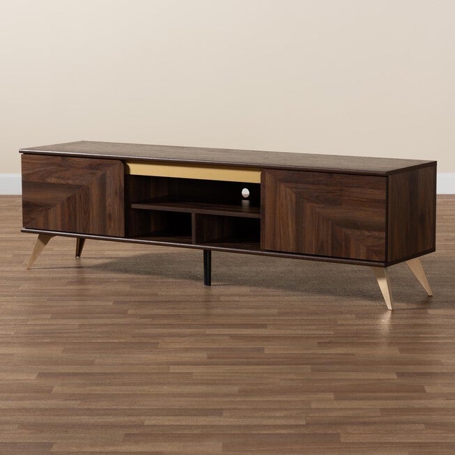 Graceland Mid-Century Modern Transitional Walnut Brown Finished Wood 2-Door TV Stand, , alternate image number 14