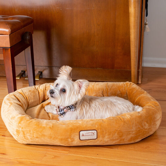 Bolstered Pet Bed and Mat, Ultra-Soft Dog Bed, Brown, Small, , on-hover image number null