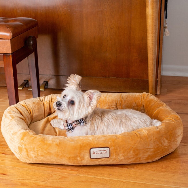 Bolstered Pet Bed and Mat, Ultra-Soft Dog Bed, Brown, Small, , on-hover image number 1