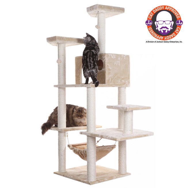 Real Wood 72 inches Condo Sratching Post Cat Tree, BEIGE, hi-res image number null