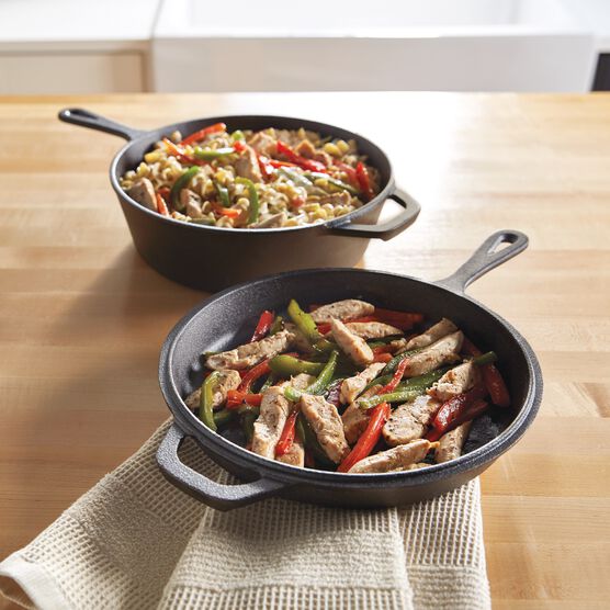 2-PC. Pre-seasoned Cast Iron Combo Cooker, BLACK, hi-res image number null